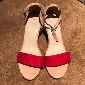 Red and Nude Low Heel Sandal